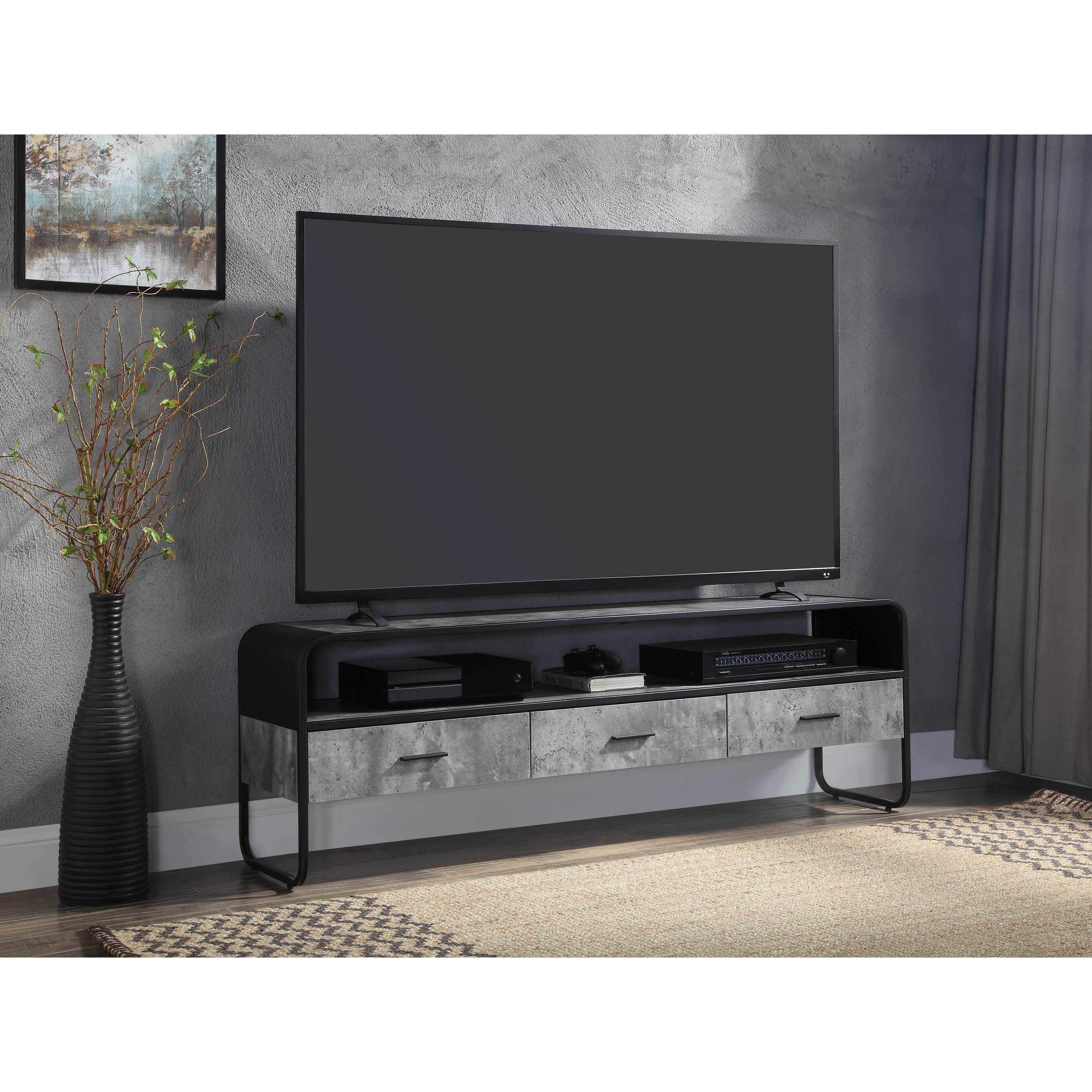 Industrial Style TV Stand with Concrete Gray & Black Finish, Extension